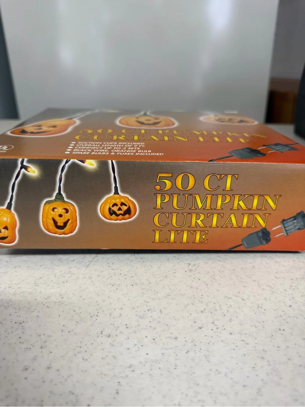 Vintage Halloween Jack O Lantern Pumpkin String Lights 9ft Curtain Lite 50 CT